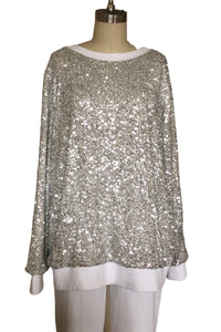 Sequin T-Shirt - Style #1235K (Silver/White)