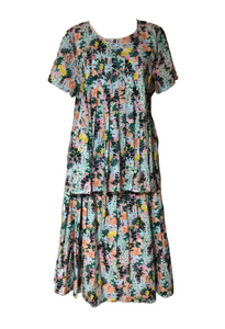 Printed Floral Pleated Tunic and Skirt Ensemble (Green-Multi) - Style #2422SK