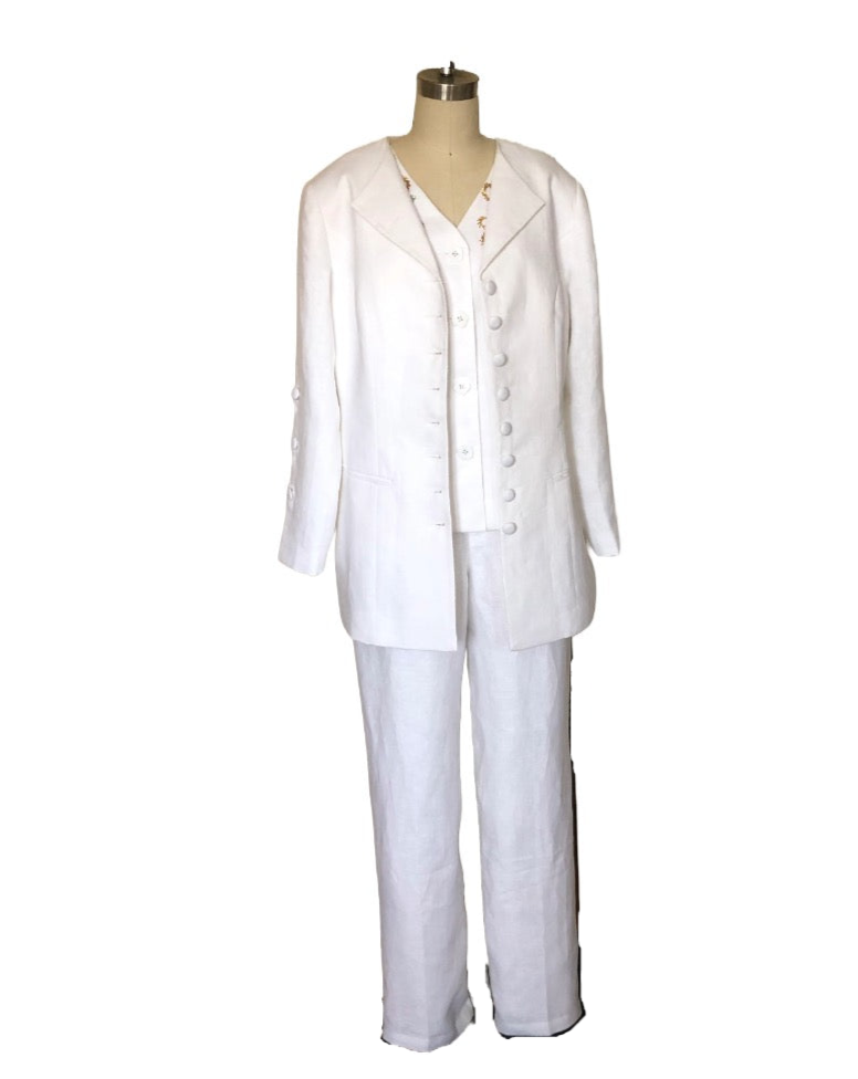 Classic Linen Jacket and Pant Set - Style #1901PK (White)