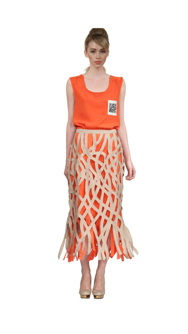 Orange Top with and Abstract Geometric Cutout Skirt (Orange) Style # A1