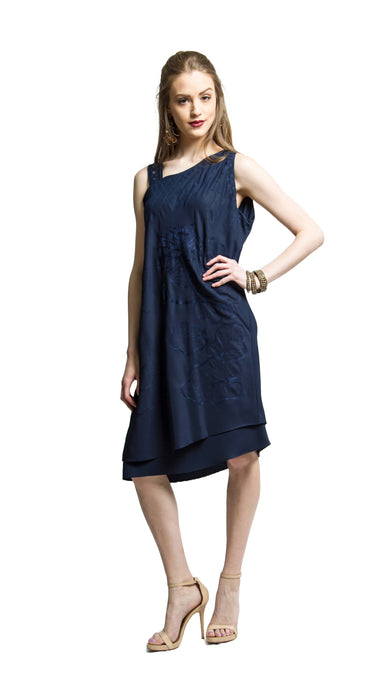 Lotus Embroidered Sleeveless Dress(Navy) - Style# A8