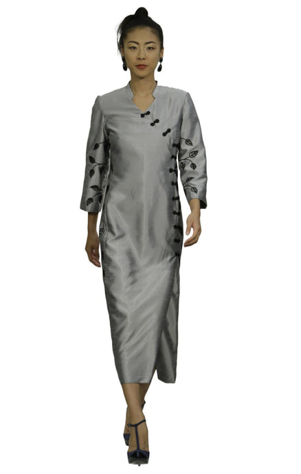 Leaf Embroidered Dress (Silver) - Style# A9