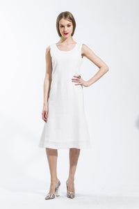 Classic A-Line Sleeveless Dress (White) Style 8088K