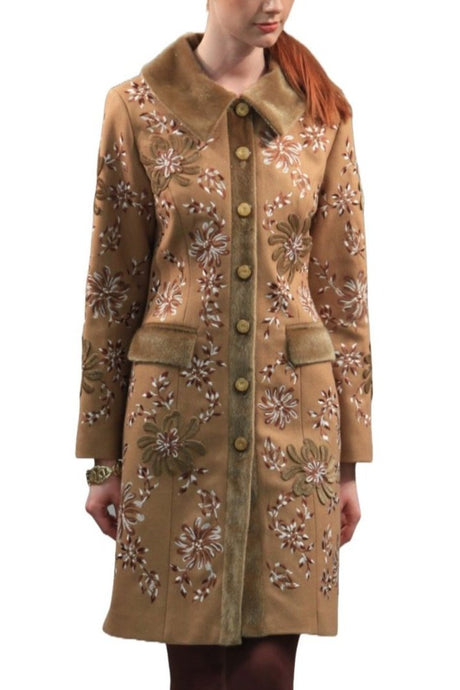 3D Floral Embroidered Wool Blend Coat