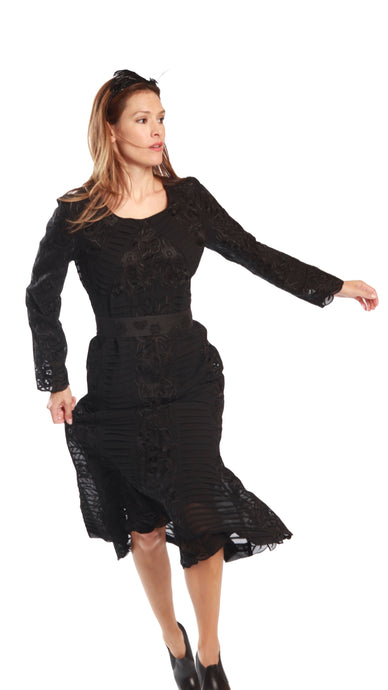 Embroidered Panel Dress (Black) - Style# A10