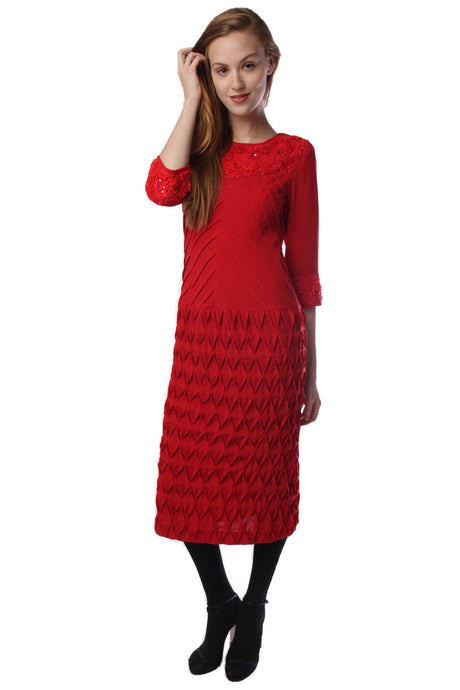 3D Pleated Dress Style (Red) Style #A11