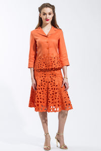 2 Piece Jacket and Skirt Paisley Suit (Orange) Style #A2